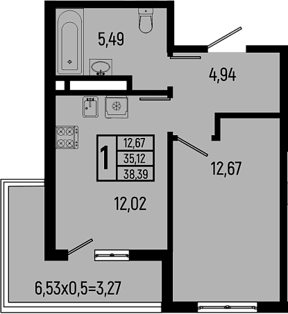 Продается 1-комн. квартира, 35.12 м²