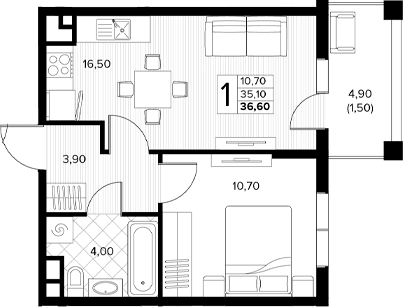 Продается 2-комн. квартира, 35.1 м²