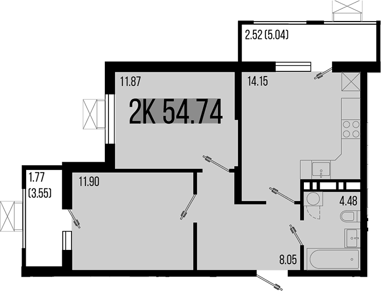 Продается 2-комн. квартира, 50.45 м²