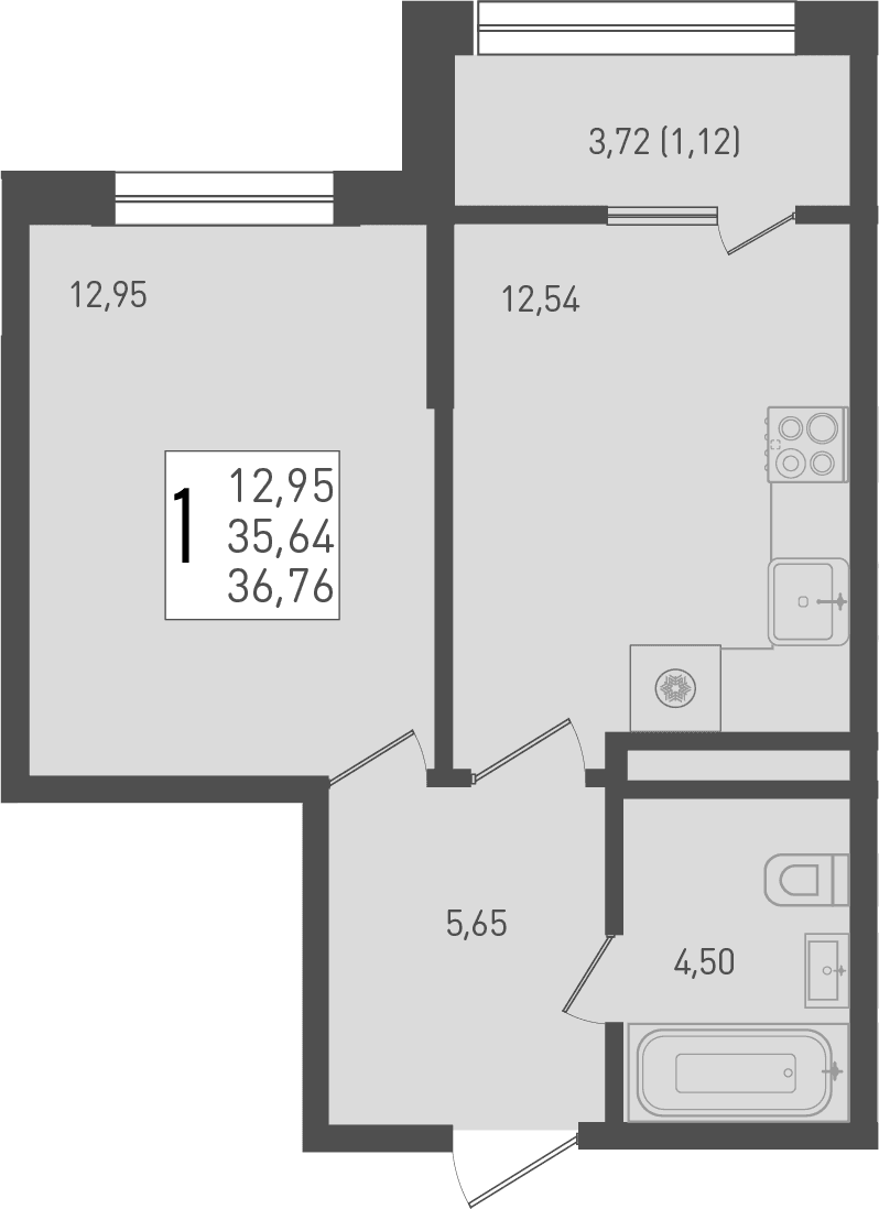 Продается 1-комн. квартира, 35.64 м²