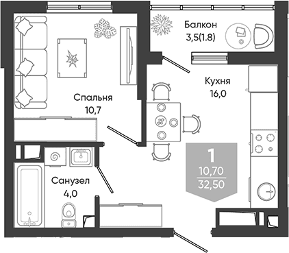 Продается 2-комн. квартира, 30.7 м²