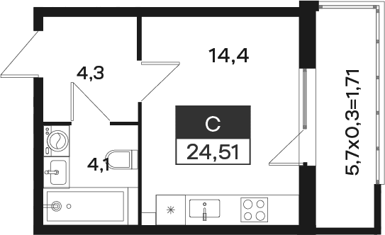 Продается 1-комн. квартира, 22.8 м²