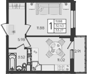 Продается 1-комн. квартира, 32.4 м²