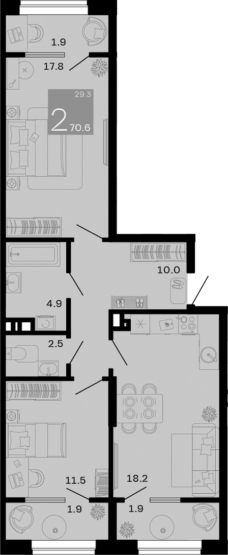 Продается 2-комн. квартира, 64.9 м²