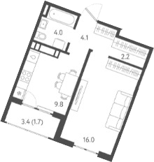 Продается 1-комн. квартира, 36.1 м²