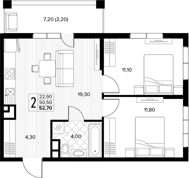 Продается 2-комн. квартира, 50.5 м²