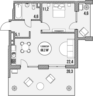 Продается 1-комн. квартира, 43.3 м²