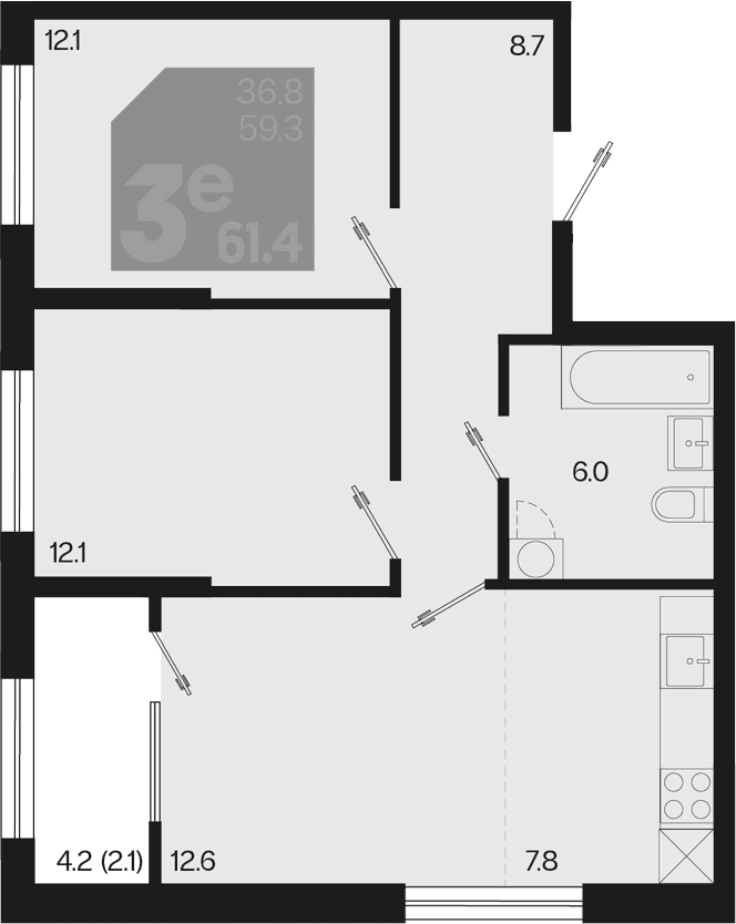 Продается 3-комн. квартира, 59.3 м²