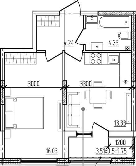 Продается 1-комн. квартира, 37.83 м²