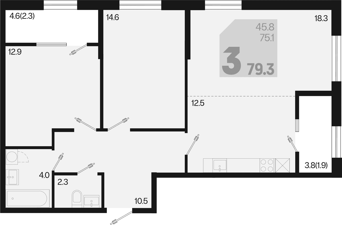 Продается 3-комн. квартира, 75.1 м²