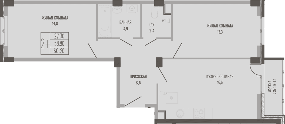 Продается 3-комн. квартира, 60.6 м²