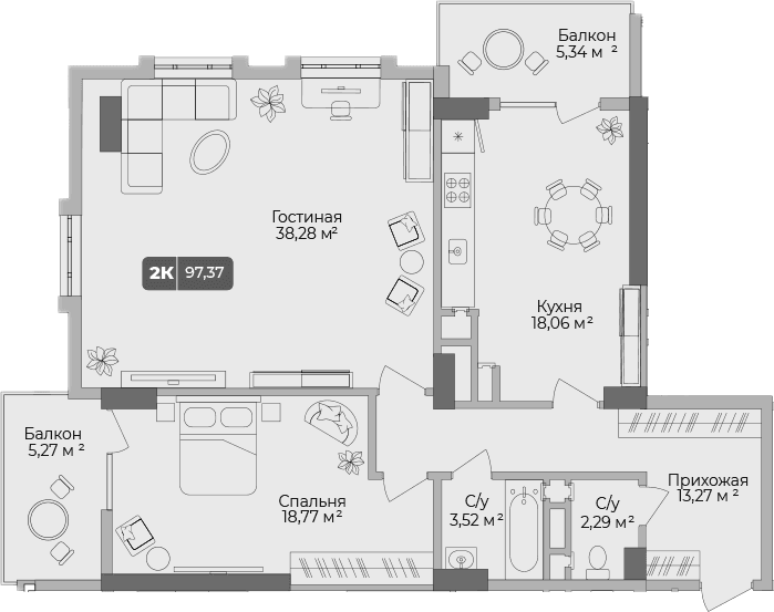 Продается 2-комн. квартира, 94.19 м²
