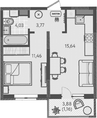 Продается 2-комн. квартира, 34.9 м²