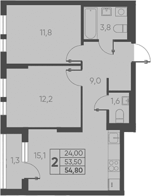 Продается 2-комн. квартира, 53.5 м²
