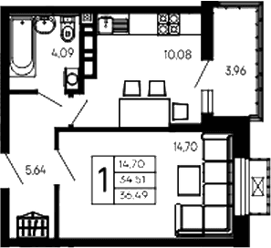 Продается 1-комн. квартира, 34.51 м²
