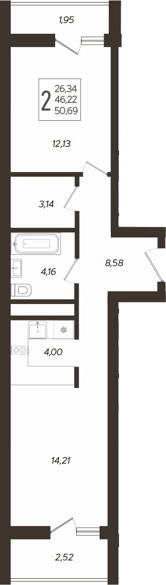 Продается 2-комн. квартира, 47.23 м²