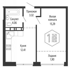 Продается 1-комн. квартира, 35.08 м²