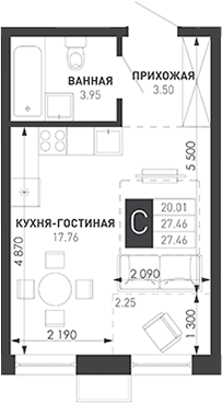 Продается 1-комн. квартира, 28.73 м²