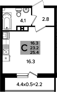 Продается 1-комн. квартира, 22.6 м²