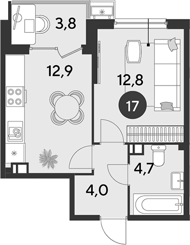Продается 1-комн. квартира, 34.4 м²
