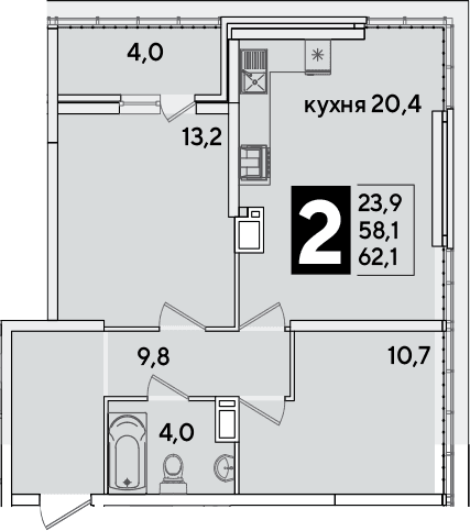 Продается 3-комн. квартира, 58.1 м²