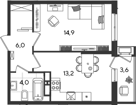 Продается 1-комн. квартира, 38.1 м²