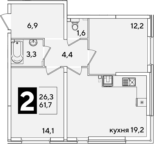 Продается 3-комн. квартира, 61.7 м²