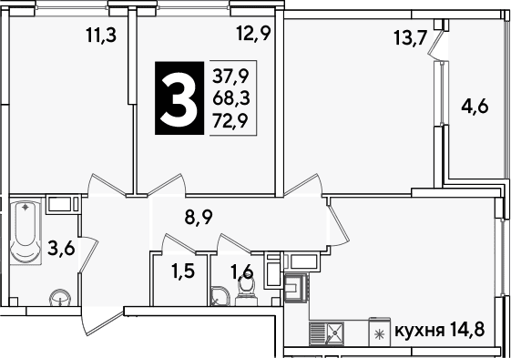Продается 3-комн. квартира, 68.3 м²