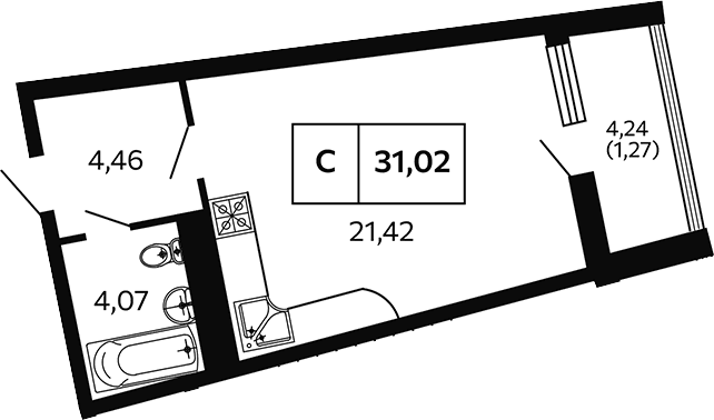 Продается 1-комн. квартира, 29.75 м²