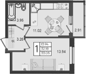 Продается 1-комн. квартира, 32.18 м²