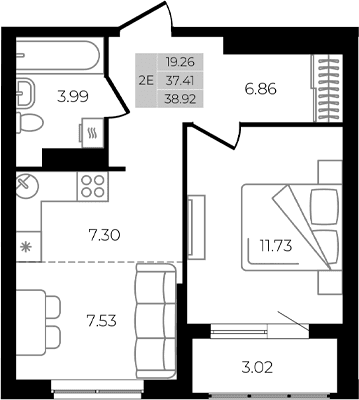 Продается 2-комн. квартира, 37.41 м²