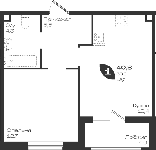 Продается 1-комн. квартира, 38.9 м²