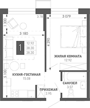 Продается 1-комн. квартира, 39.11 м²