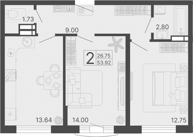 Продается 2-комн. квартира, 53.92 м²
