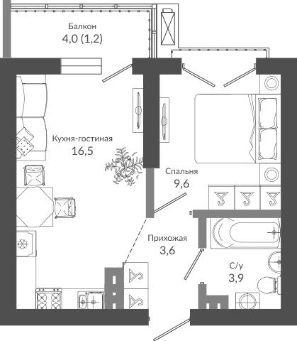Продается 2-комн. квартира, 33.6 м²