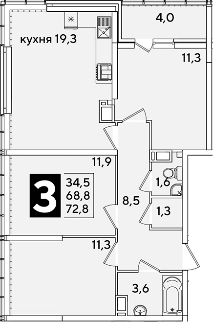 Продается 4-комн. квартира, 68.8 м²