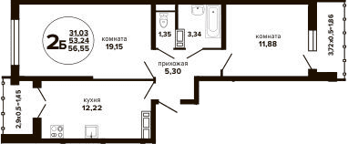 Продается 2-комн. квартира, 54.29 м²