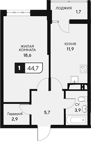 Продается 1-комн. квартира, 43 м²