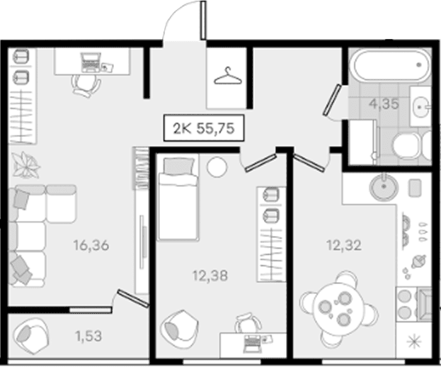 Продается 2-комн. квартира, 54.22 м²