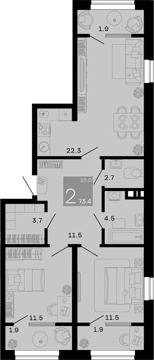 Продается 2-комн. квартира, 67.7 м²