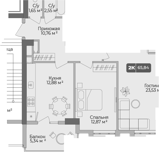 Продается 2-комн. квартира, 64.24 м²