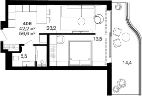 Продается 1-комн. квартира, 42.2 м²