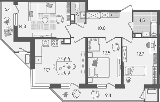 Продается 4-комн. квартира, 75.1 м²