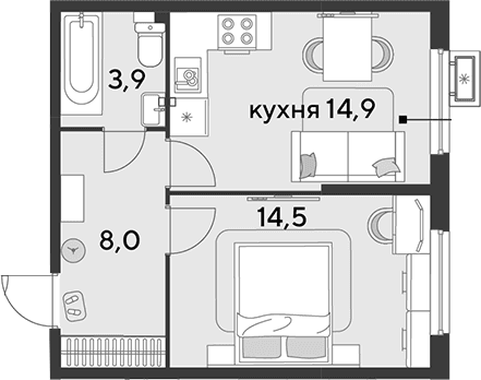 Продается 1-комн. квартира, 41.3 м²
