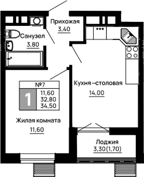 Продается 1-комн. квартира, 32.8 м²