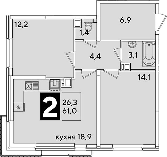 Продается 3-комн. квартира, 61 м²
