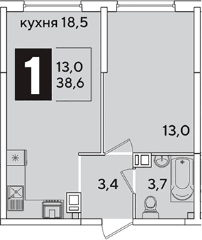 Продается 2-комн. квартира, 38.6 м²