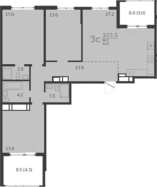 Продается 4-комн. квартира, 96.2 м²