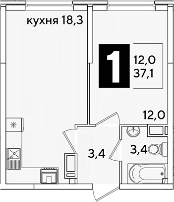 Продается 2-комн. квартира, 37.1 м²