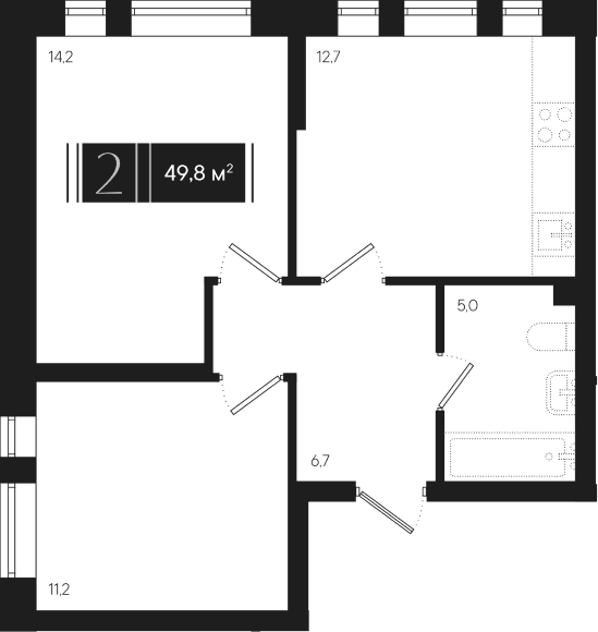 Продается 2-комн. квартира, 49.8 м²